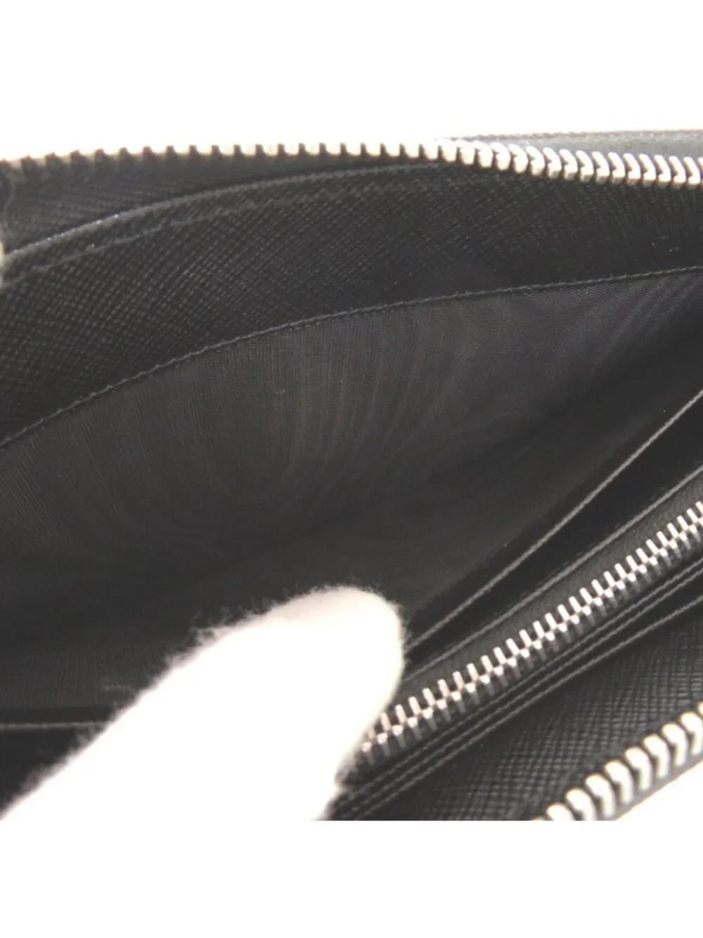 Prada Palm Tree House Nylon Saffiano Leather Black Multicolor Zip Around Wallet